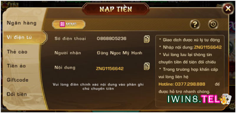 nạp tiền iwin Momo