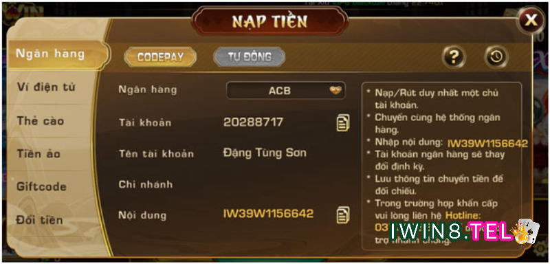 nạp tiền Iwin ngân hàng