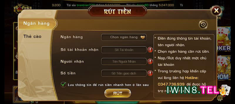 Rút tiền Iwin về tài khoản ngân hàng